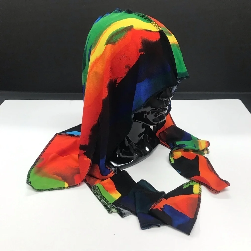 Jersey Durag Head Scarf Turban Multicolored Long Tail Stretch Wave Cap - Picture 5 of 14